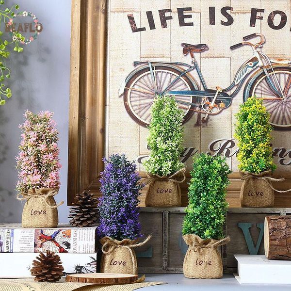 

1pc plastic rural artificial flowers plant potted plant bonsai sack cloth for home party decorative1