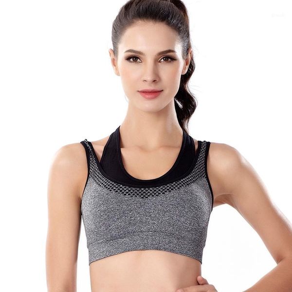 

gym clothing professional quick dry sport bra fake two-pieces padded push up wireshockproof running fitness yoga sports brassiere, White;black