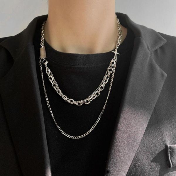 

chains double layer women's necklace men's geometry long sweater simple wild cool punk choker jewelry party, Silver