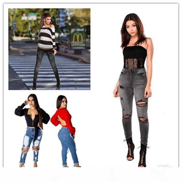 

woman spring designer black jeans fashion high waist female patchwork pants casual panelled ladies ripped apparel with pocket, Blue