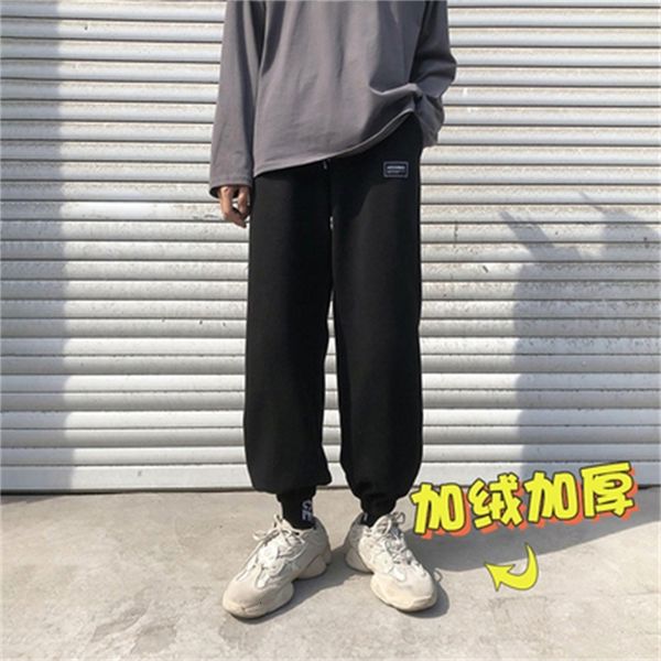 

autumn 2021 winter new thick and velvet slacks loose sports pants 4roi, Black