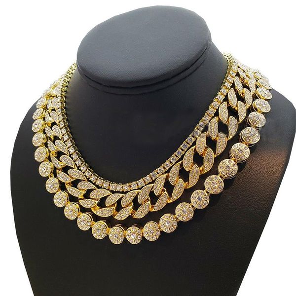 

chains karopel gold color hip hop iced cuban flower chain and 1 row tennis choker necklace party gift jewelry 1set/3pcs, Silver