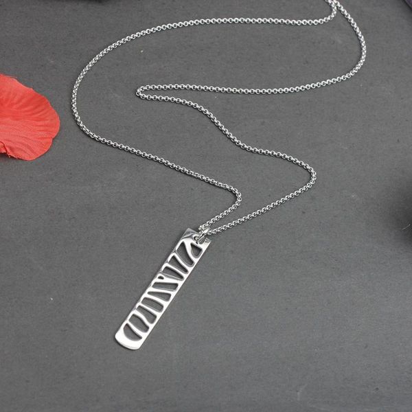

pendant necklaces women stainless steel collier necklace carved pattern long chain choker initial collar de moda, Silver