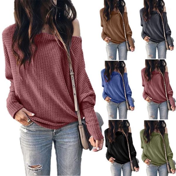 

2020 autumn new oblique collar off-shoulder lantern long sleeve t-shirt, White