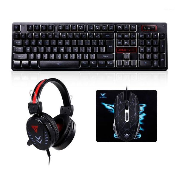 

led breathing light gaming keyboard mouse headset set wired three-color backlight keyboards colorful mouse gaming headset combo1