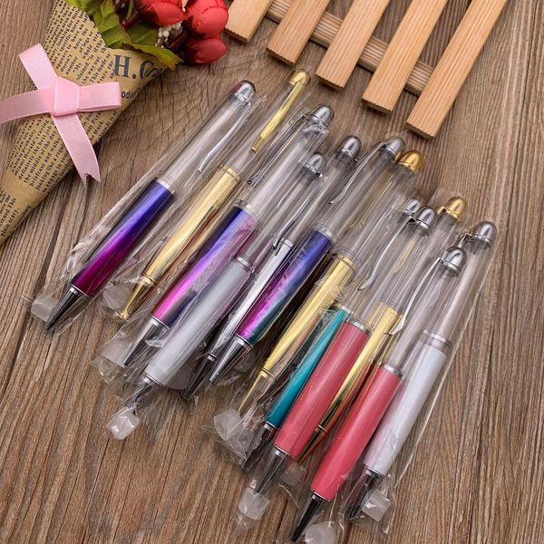 

fillable big thicker empty barrel metal pen glitter floated paillette quicksand herbarium oil 3d churry pen diy, Blue;orange
