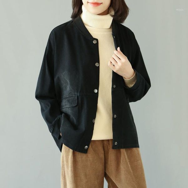 

tongkou 2019 spring new style art casual loose retro short baseball uniform black jacket female jacket1, Black;brown