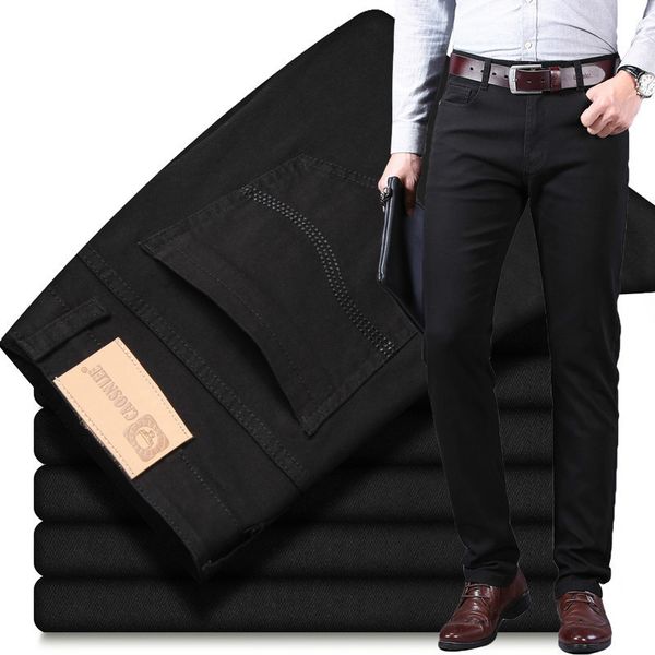 

spring and summer men's black jeans casual business straight stretch denim trousers men's brand pants white khaki 201128, Blue