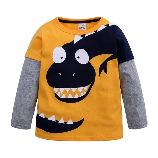 

kids boys long sleeve round neck t-shirt children cartoon dinosaur printed tshirts fashion patchwork pullovers cotton sweatshirts ly2204, Blue