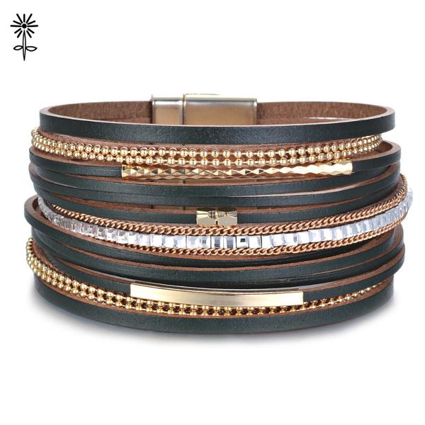 

10pcs/lot fashion 2020 multilayer chain rhinestone leather bracelets bangles alloy for girls gift women accessories b-019*10, Black