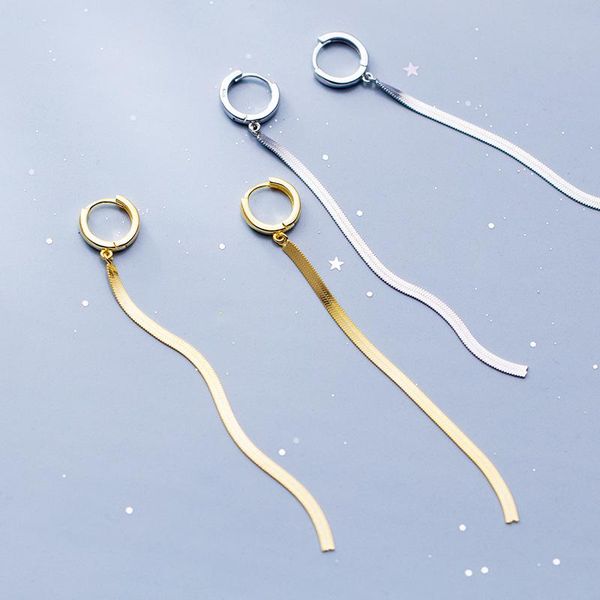 

mloveacc real 925 sterling silver snake chain tassel earrings for women fashion silver hoop earrings, Golden;silver
