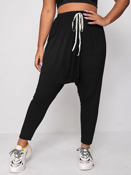 

plus knot front drop crotch pants o9hb#, Black