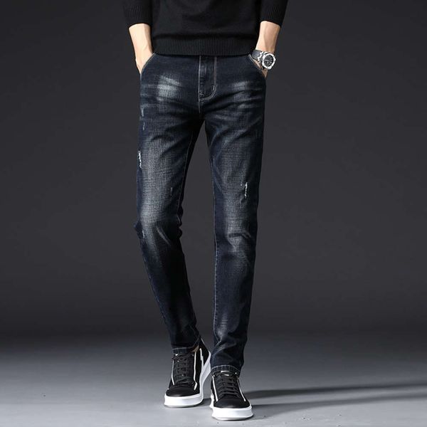 

brand jeans slim korean fashion four seasons men's casual pants, Blue