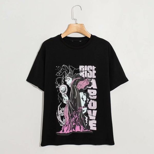 

casual loose queen cartoon print 2020 short sleeve t-shirt female u5-33265, Black;gray