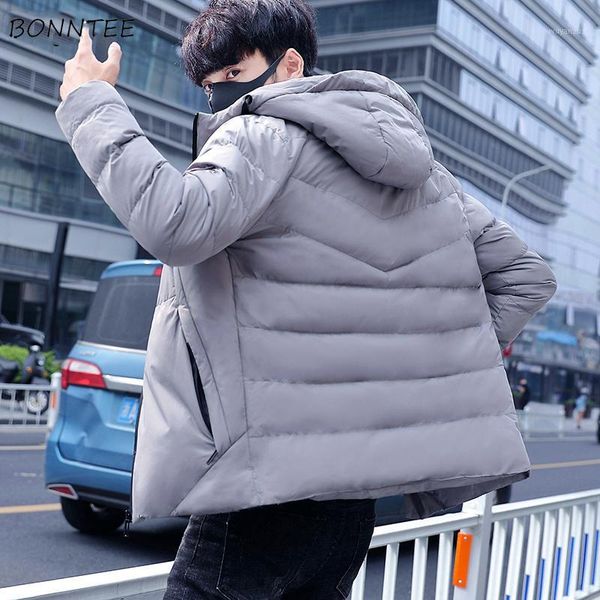 

parkas men zipper hooded slim solid simple all-match korean style leisure daily outerwear mens ulzzang parka new1, Black