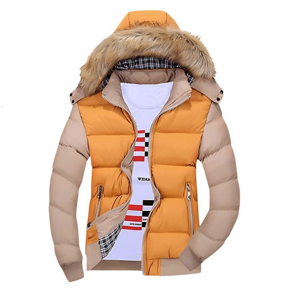 

men's winter thick hooded fur collar parka men coats casual padded mens jackets male clothing, Black