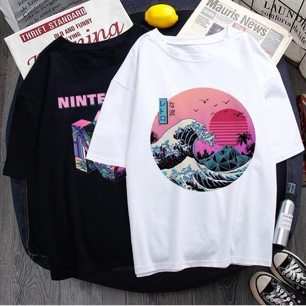 

vaporwave aesthetic funny cartoon t shirt men cool streetwear t-shirt japanese anime summer tshirt hip hop tees male, White