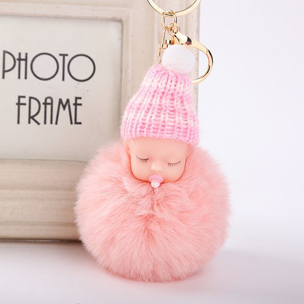 

sweet fluffy artificial pompom pacifier rabbit plush ball knitted cap baby doll keychain car key ring toy fashion gift s, Silver