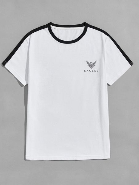 

men eagle and letter graphic contrast trim tee d3d6#, White;black