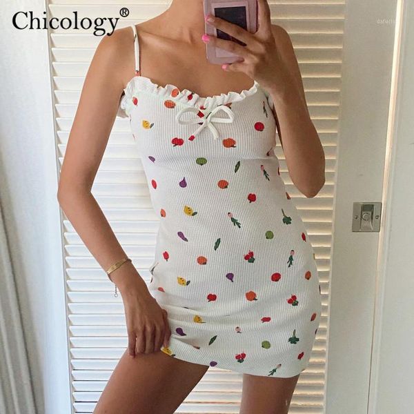 

chicology cute print bow ruffles white mini dress sleeveless bodycon outfits women 2020 summer casual party short clothes1, Black;gray