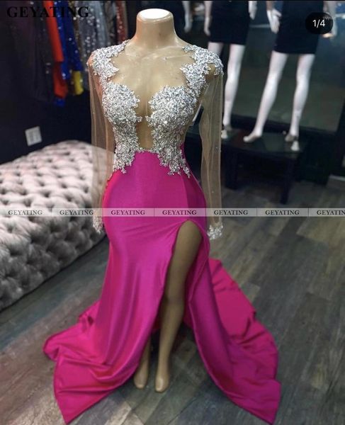 

pink long mermaid high slit prom dresses with sleeves black girls graduation party gowns plus size long formal evening dress1, White;black