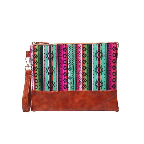 

40 pcs canvas serape tribal cosmetic clutch faux leather multi aztec organizer wristlet