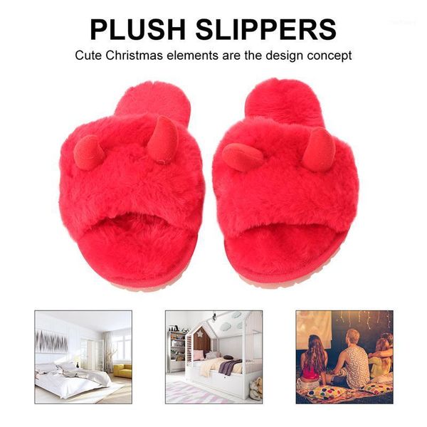 

1pair christmas antlers design slippers adorable plush winter slippers1