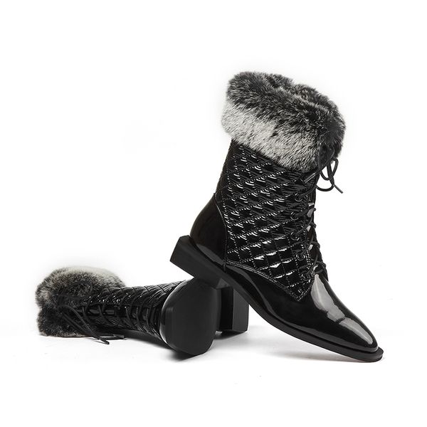 

russian winter cow ankle boots + rabbit skin stuffed leather eidx, Black