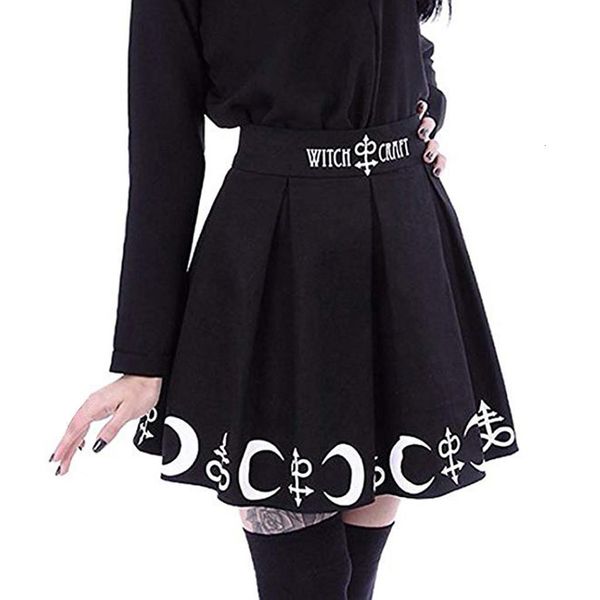 

skirts womens gothic punk witchcraft moon magic spell symbols pleated mini skirt faldas mujer moda 2020 jupe femme, Black