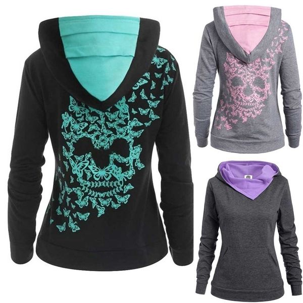 

womens fashion butterfly skull print hoodie sweatshirt sweatshirt y200608, Black