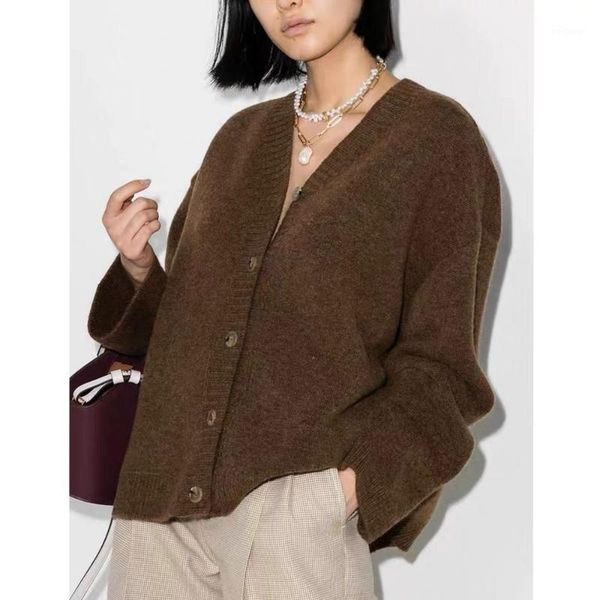 

nanushka autumn and winter new wool blended v-neck single-breasted ladies cardigan all-match jacket1, White