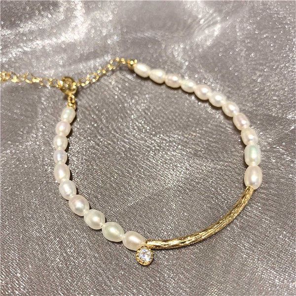 

simple ins niche design gold plated millet pearl versatile sweet adjustable bracelet for women, Silver