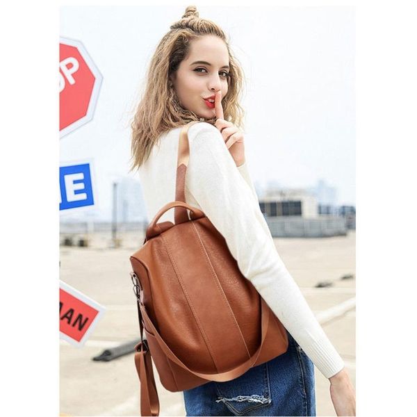

woman anti-theft backpack bag casual wild soft leather dual-use small backpack