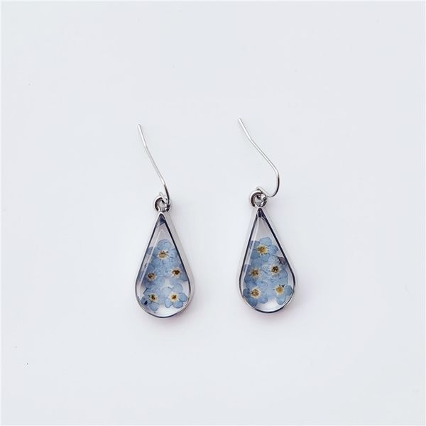 

fashion water drop shaped blue dry forget me not real flower earrings, Silver