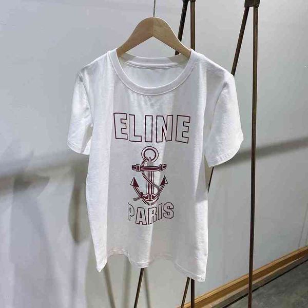 

2022 factory wholesale new ship anchor white spring summer letter printed short sleeve women's t-shirt