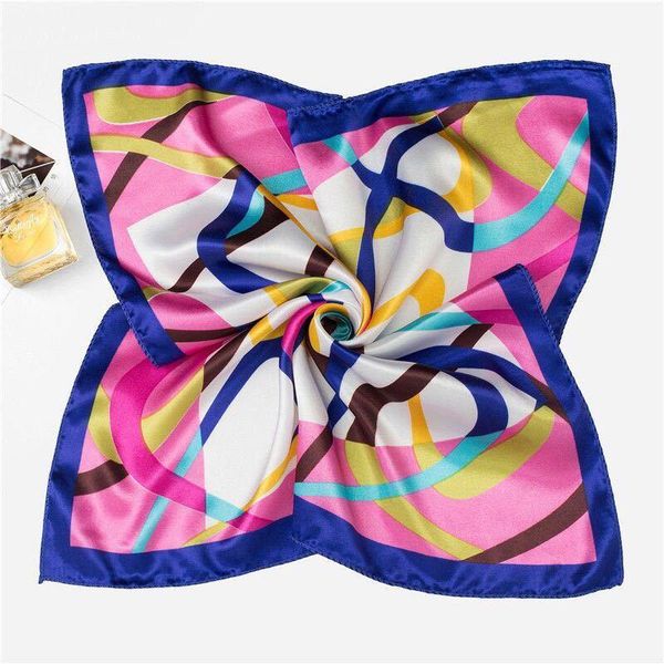 

50*50cm silk scarf women small soft squares decorative head stripe print kerchief neck wrap, Blue;gray