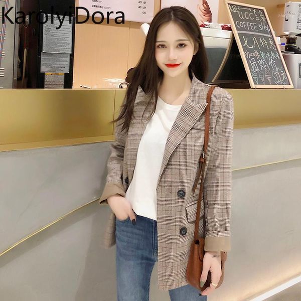 

women plaid blazer jacket 2020 spring autumn fashion female casual loose double breasted suits jackets outwear coat plus size1, White;black