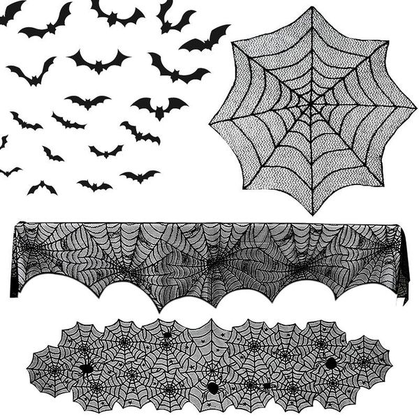 

halloween decoration lace spider web skeleton skull tablecloth black fireplace mantel scarf event party decoration supplies