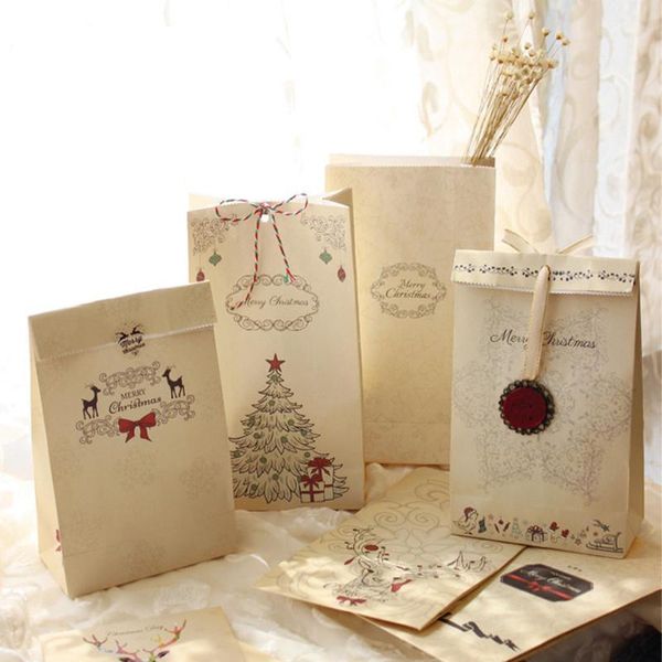 

gift wrap 6pcs/set kraft paper bag merry christmas bags party lolly favour bowknot wedding packaging 22x12x6cm mix