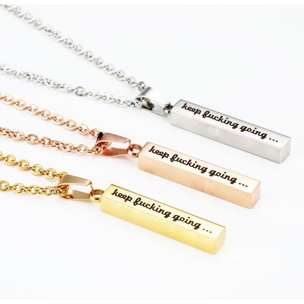 

pendant necklaces polishedplus customized 4 sides necklace keep going inspirational titanium steel letter personalized custom girl gift, Silver