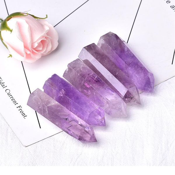 

natural amethyst crystal point healing stone quartz crystal wand tower mineral 70-80mm for home decoration ornaments qylzvi, Black