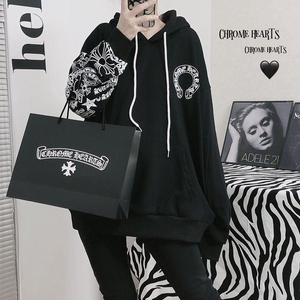 

croxin 2020 new kirin flower arm hooded terry sweater for men and women, Black