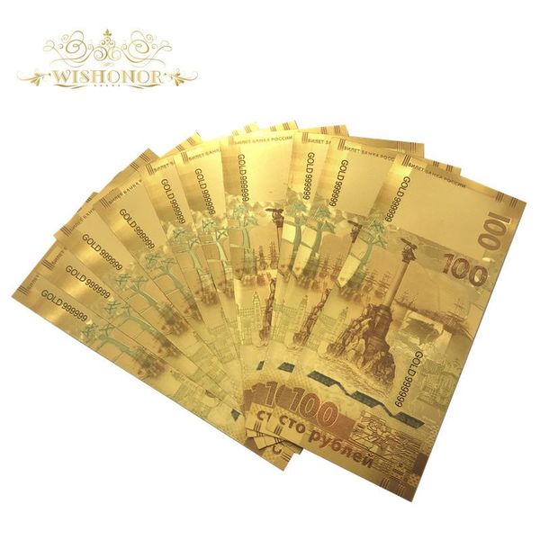 

560pcs lot russia gold banknote 100 rubles banknotes in 24k gold plated fake money gold plated business gift wmtdfa xhlove