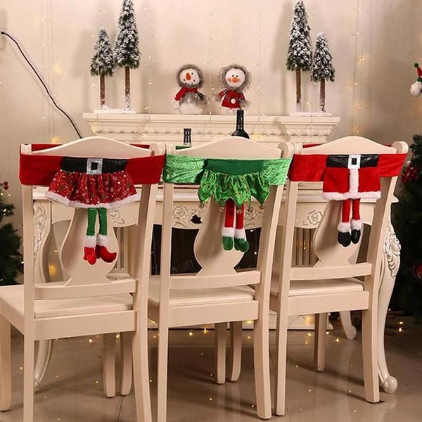 

new year 2021 christmas cartoon santa claus snowman printed non-woven fabric chairs cover christmas decorations for home