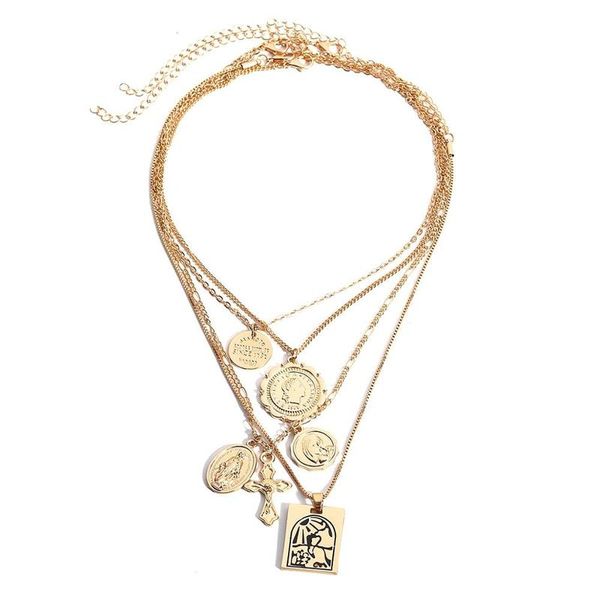 

cross holy mary jesus round coin pendant necklace vintage men women catholic religious multi pendant necklace, Silver