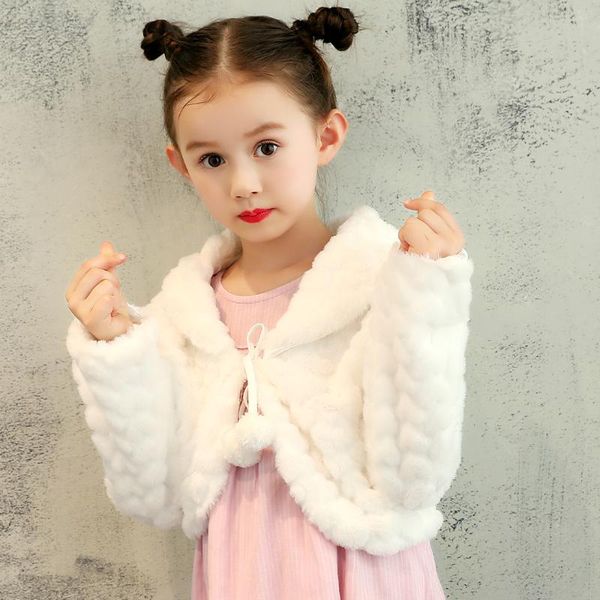 

[sale] kid winter warm faux fur short coat girl thicken shrug child shawl cape bolero [kdmp131], Blue;gray
