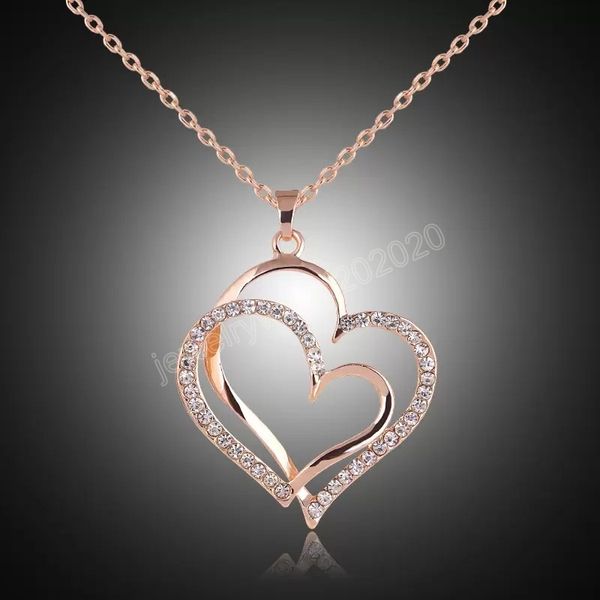 

crystal heart necklace gold chains hearts pendant for women fashion jewelry, Silver
