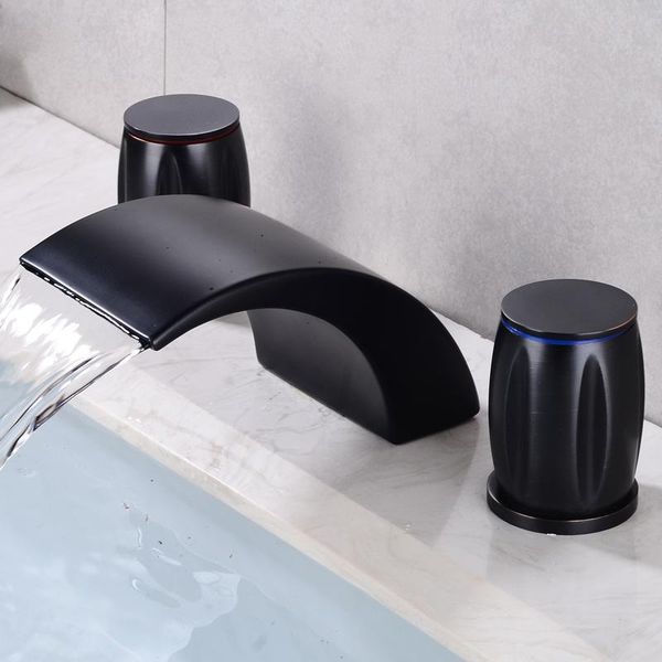 

langyo split type waterfall ванна fauce mixer полная латунная черная мода ванная комната смеситель для ванной комнаты горячее холодное водно