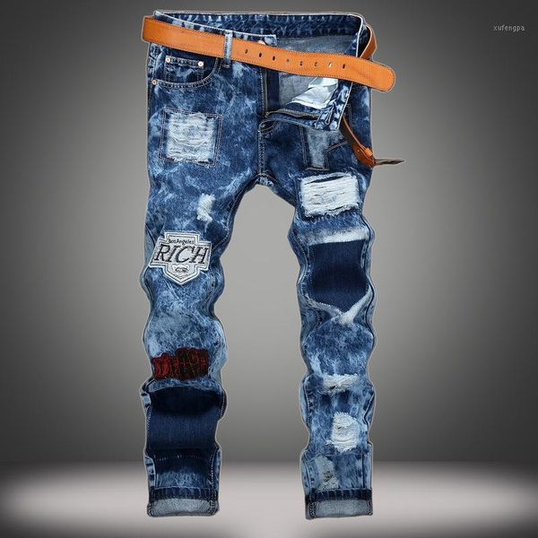 

denim designer hole jeans ripped for men size 28-38 40 42 2020 autumn spring hip hop jeans punk pants streetwear1, Blue