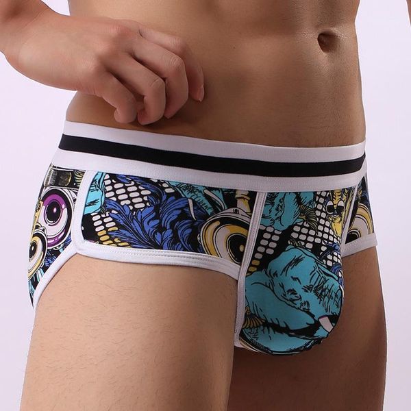 

mens underwear briefs cuecas playful printed gay underwear cotton u pouch calzoncillos hombre slips male panties bikinis1, Black;white